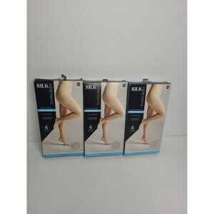 Lot Of 3 Silk Impressions Pantyhose High Waisted Sheer 20 Denier Beige XXL 4pk